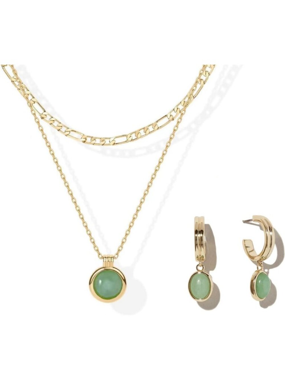 Natural Green Aventurine Jewelry Set for Women - Hoop Earrings, Bracelet